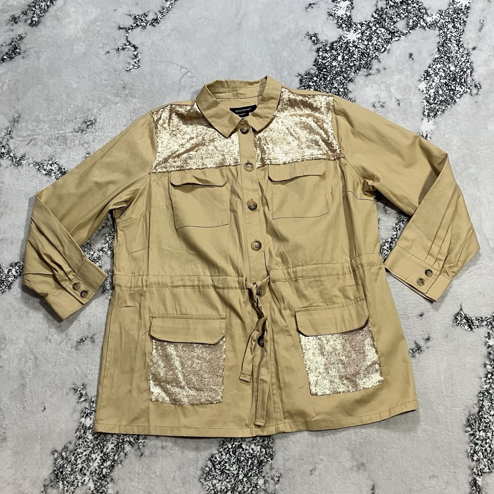 Ashley Stewart Womens Size 18 utility jacket with gold sequin panels Lightweight